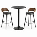 Set da bar 3 pezzi nero e marrone con tavolo rotondo Ø 70 × 100 cm e 2 sgabelli 52 × 49 × 92 cm