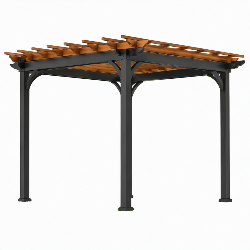 Pergola da giardino 300 × 300 × 250 cm in acciaio antracite e legno marrone con tetto a listelli