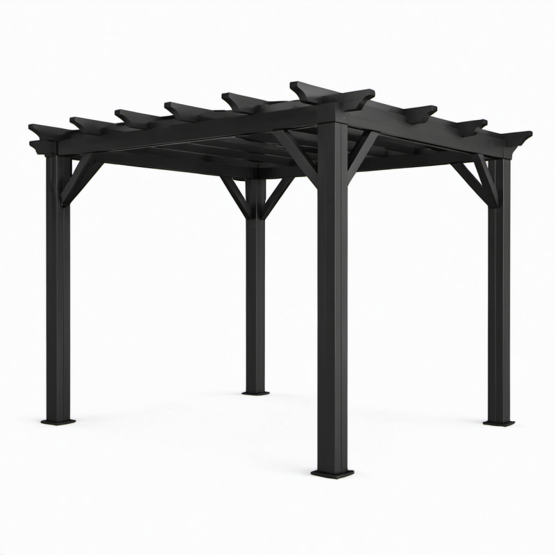 Pergola da giardino in metallo nero 300 × 300 × 250 cm con copertura a doghe