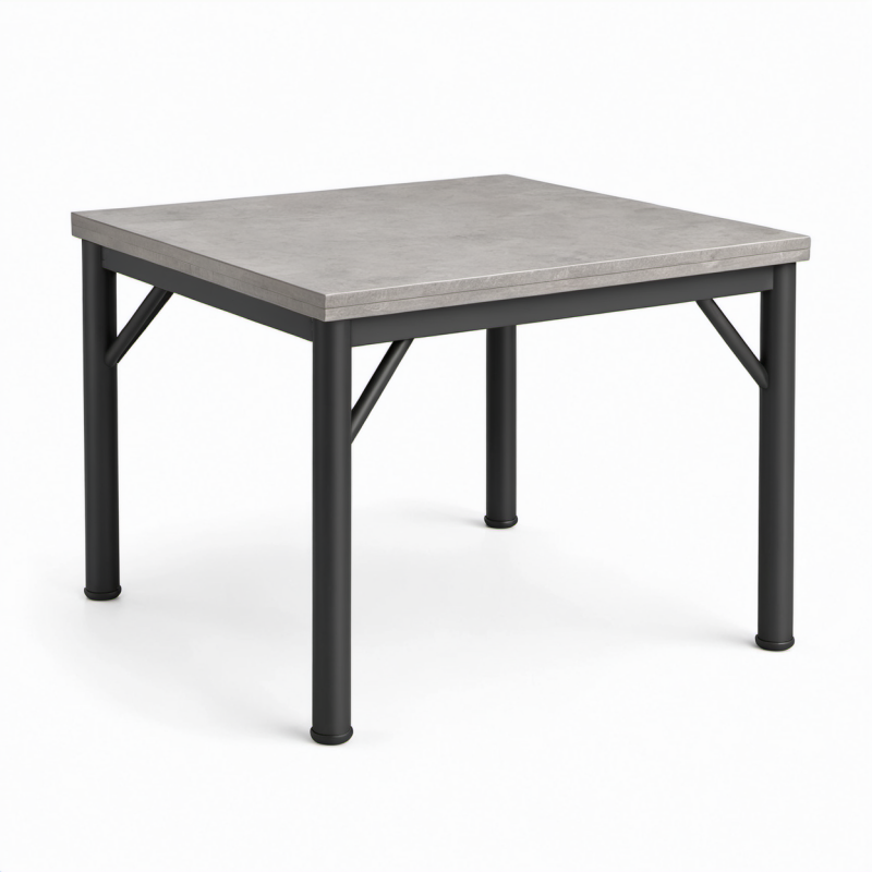 Tavolo da pranzo quadrato 90 × 90 × 75 cm con piano grigio effetto cemento e struttura nera