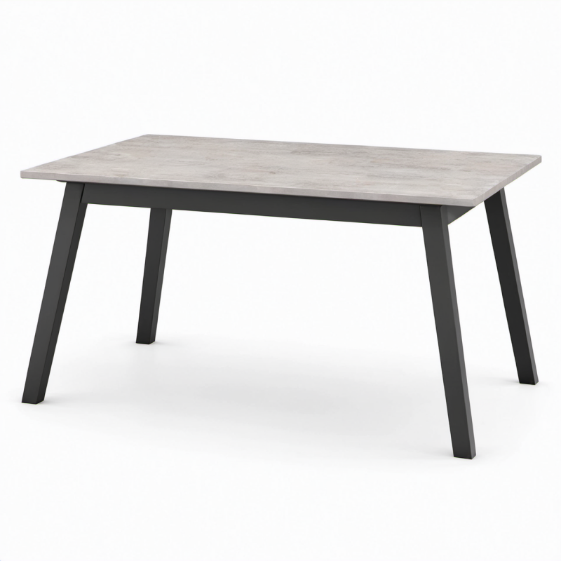 Tavolo rettangolare moderno 140 × 80 × 75 cm con piano grigio effetto pietra e struttura nera in metallo