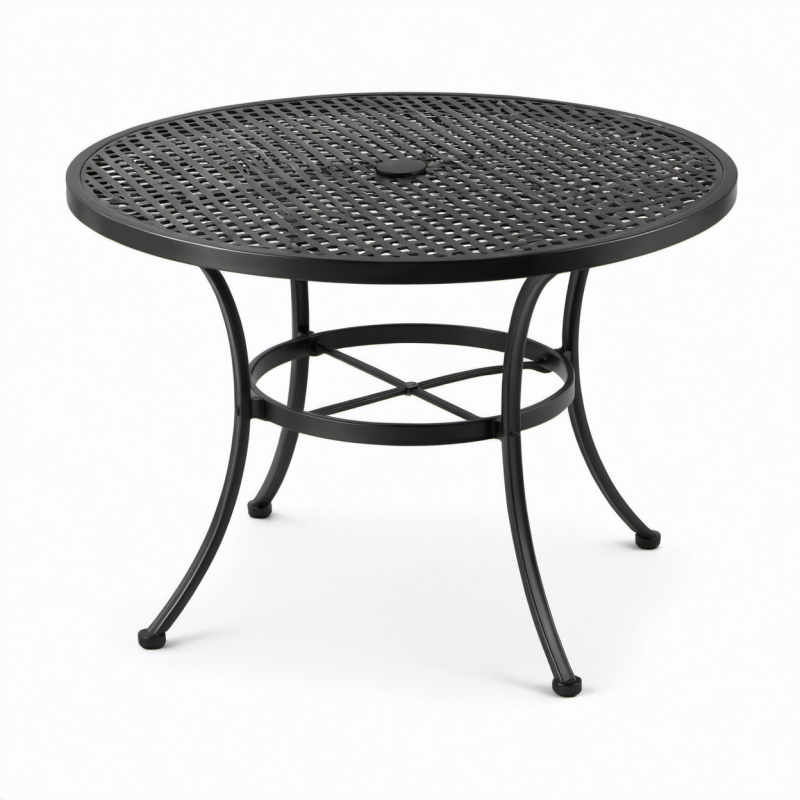 Tavolo rotondo da giardino in metallo nero Ø 105 × 72 cm con foro per ombrellone