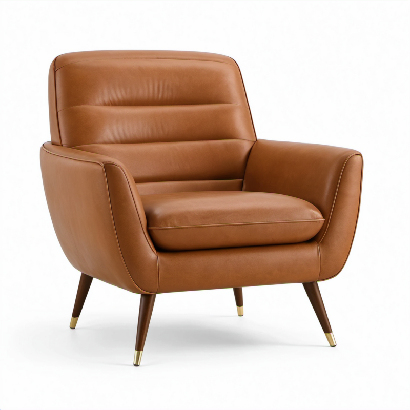 Poltrona moderna in similpelle color cognac con braccioli, 105 × 90 × 95 cm
