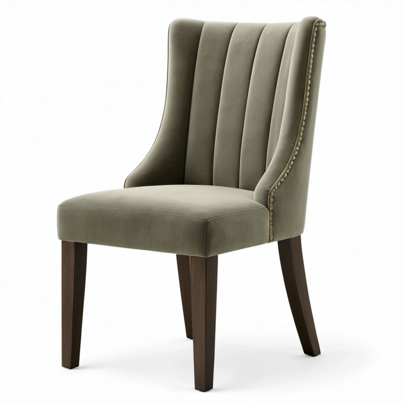 Sedia da pranzo verde oliva 58 × 64 × 99 cm con schienale alto trapuntato