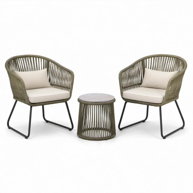 Set da giardino 3 pezzi verde oliva con 2 poltrone 74 × 72 × 82 cm e tavolino Ø 50 × 50 cm