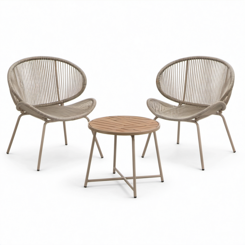 Set da giardino 3 pezzi beige e marrone chiaro, 2 poltrone 72 × 68 × 82 cm e tavolino Ø 60 × 45 cm